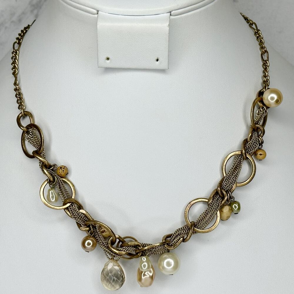 Chico's Faux Pearl Beaded Gold Tone Necklace ✨